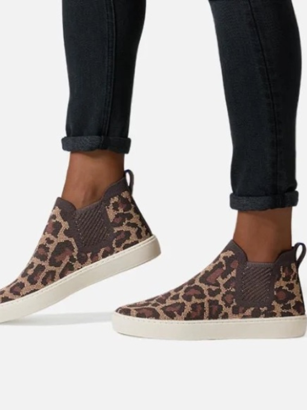 Rothy's wildcat Leopard Knit Slip-On Chelsea Sneakers - Brown/Tan